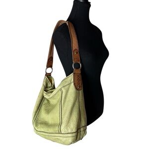 FOSSIL Vintage Pebbled Leather Hobo Bag Distressed Slouchy Green Tan